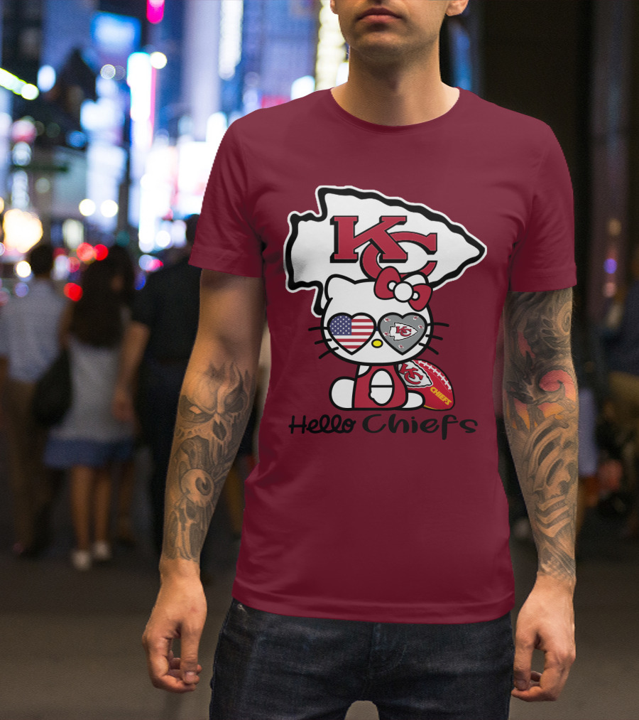 Hello Chiefs Kc Hello Kitty Heart Football American Flag T-Shirt