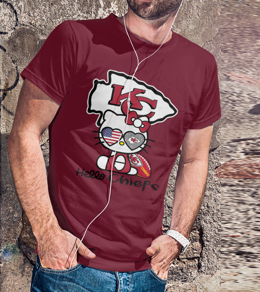Hello Chiefs Kc Hello Kitty Heart Football American Flag T-Shirt