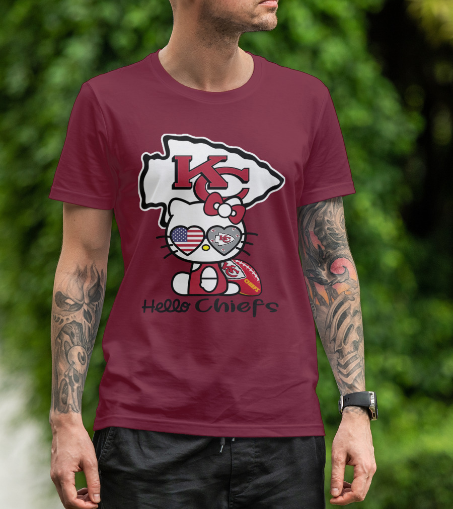 Hello Chiefs Kc Hello Kitty Heart Football American Flag T-Shirt