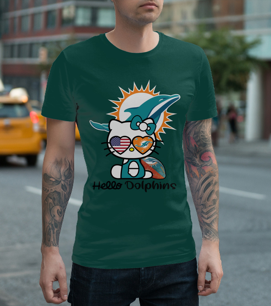 Hello Dolphins Miami Dolphins American Flag T-Shirt