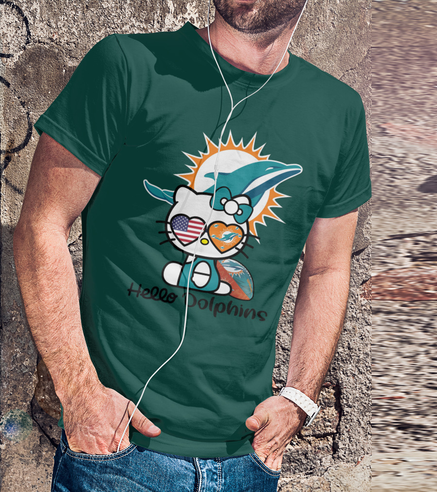 Hello Dolphins Miami Dolphins American Flag T-Shirt