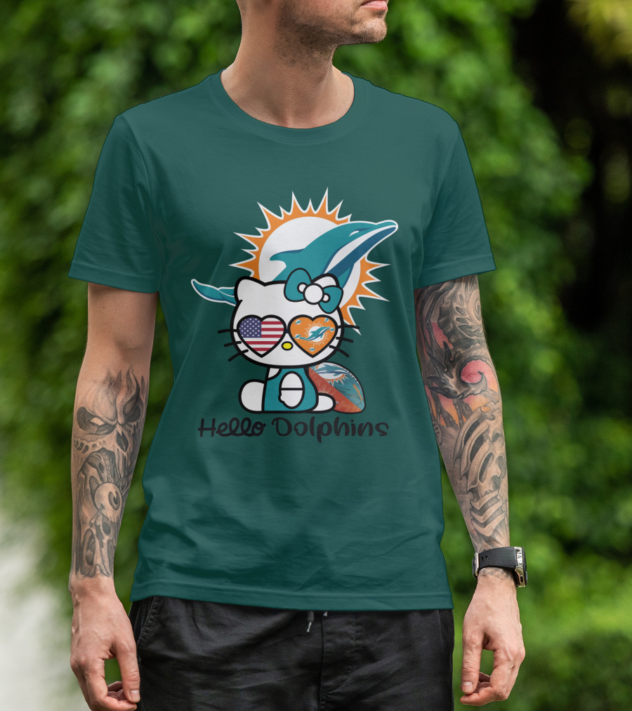 Hello Dolphins Miami Dolphins American Flag T-Shirt