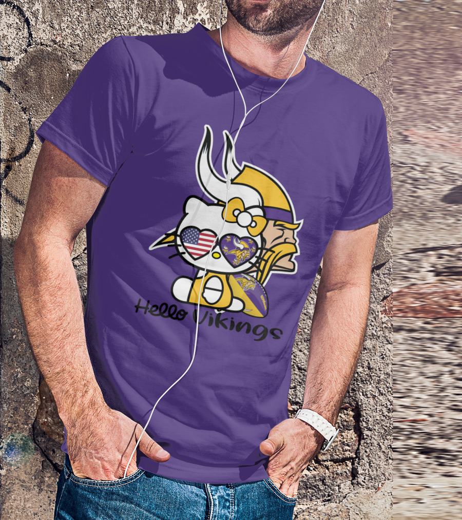 Hello Vikings Minnesota Vikings Fan Art Purple Football Kitty T-Shirt