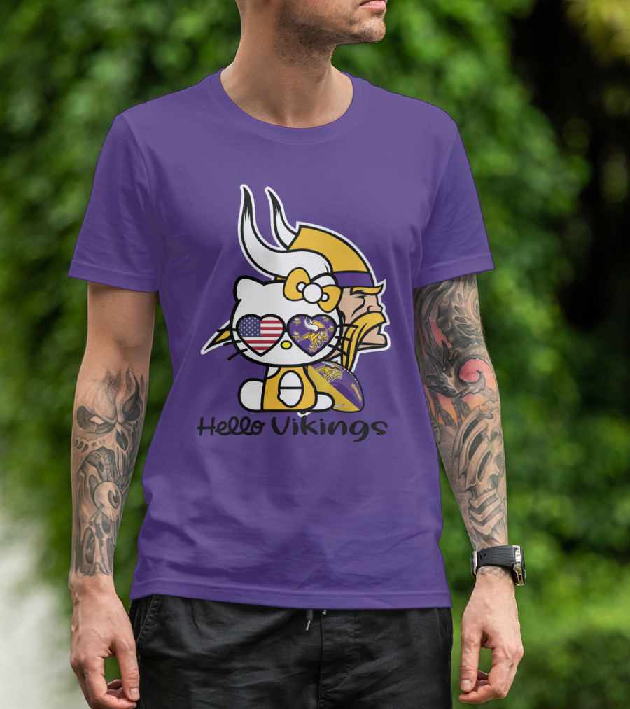 Hello Vikings Minnesota Vikings Fan Art Purple Football Kitty T-Shirt