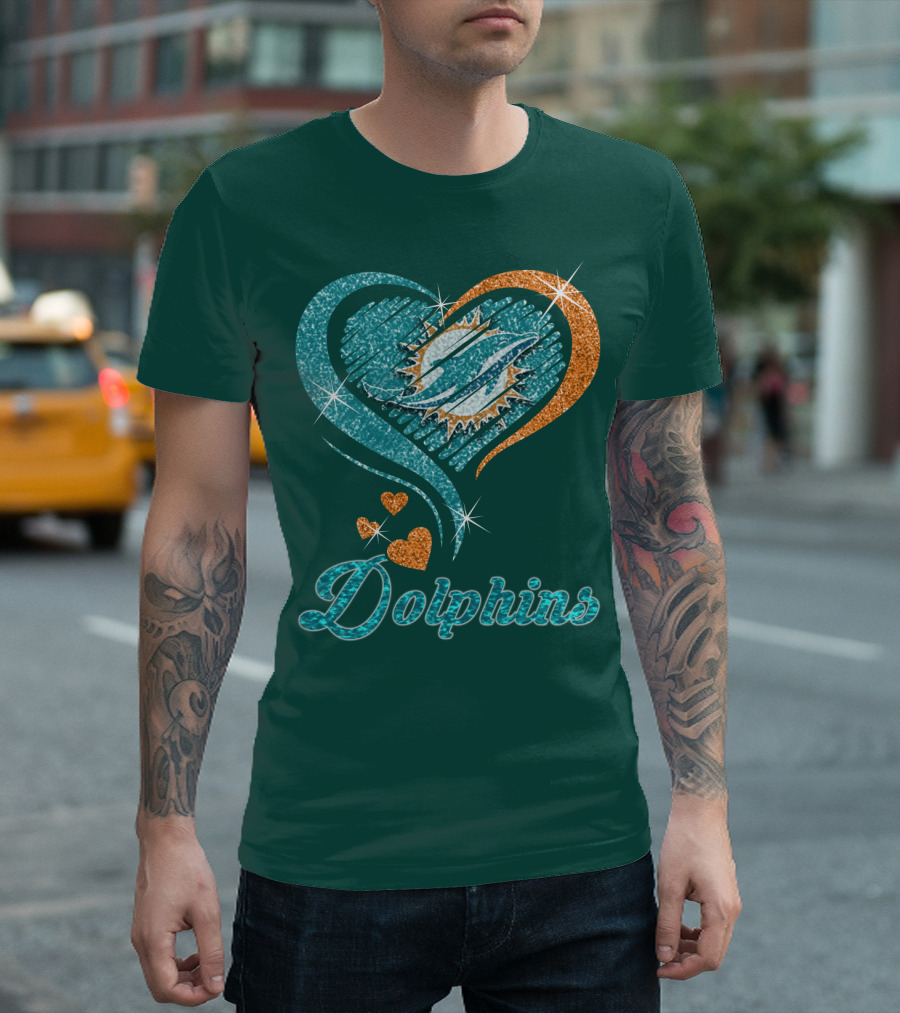Miami Dolphins Sparkling Heart T-Shirt