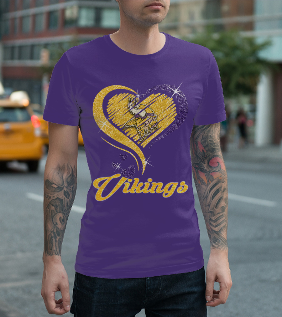 Vikings Heart Purple Gold Sparkle T-Shirt