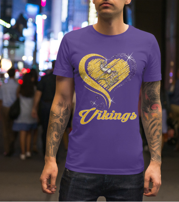 Vikings Heart Purple Gold Sparkle T-Shirt
