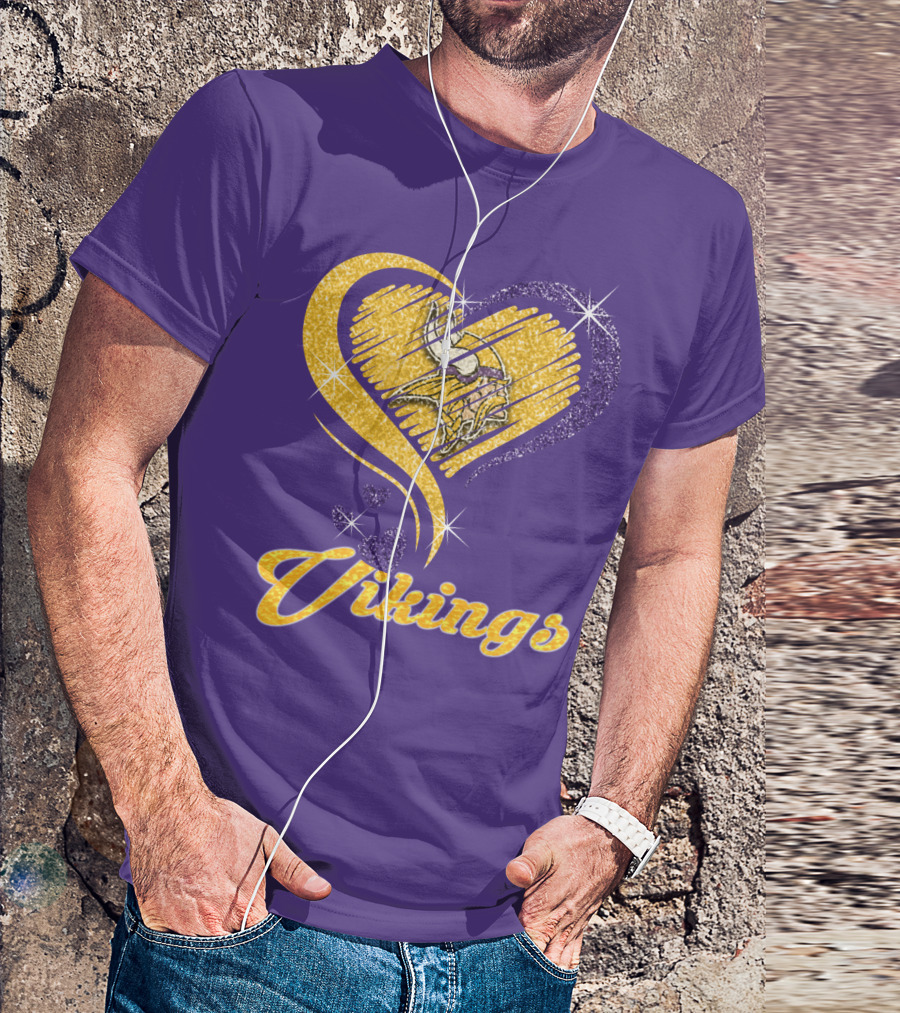 Vikings Heart Purple Gold Sparkle T-Shirt