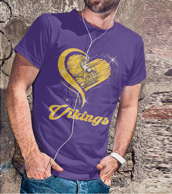 Vikings Heart Purple Gold Sparkle T-Shirt