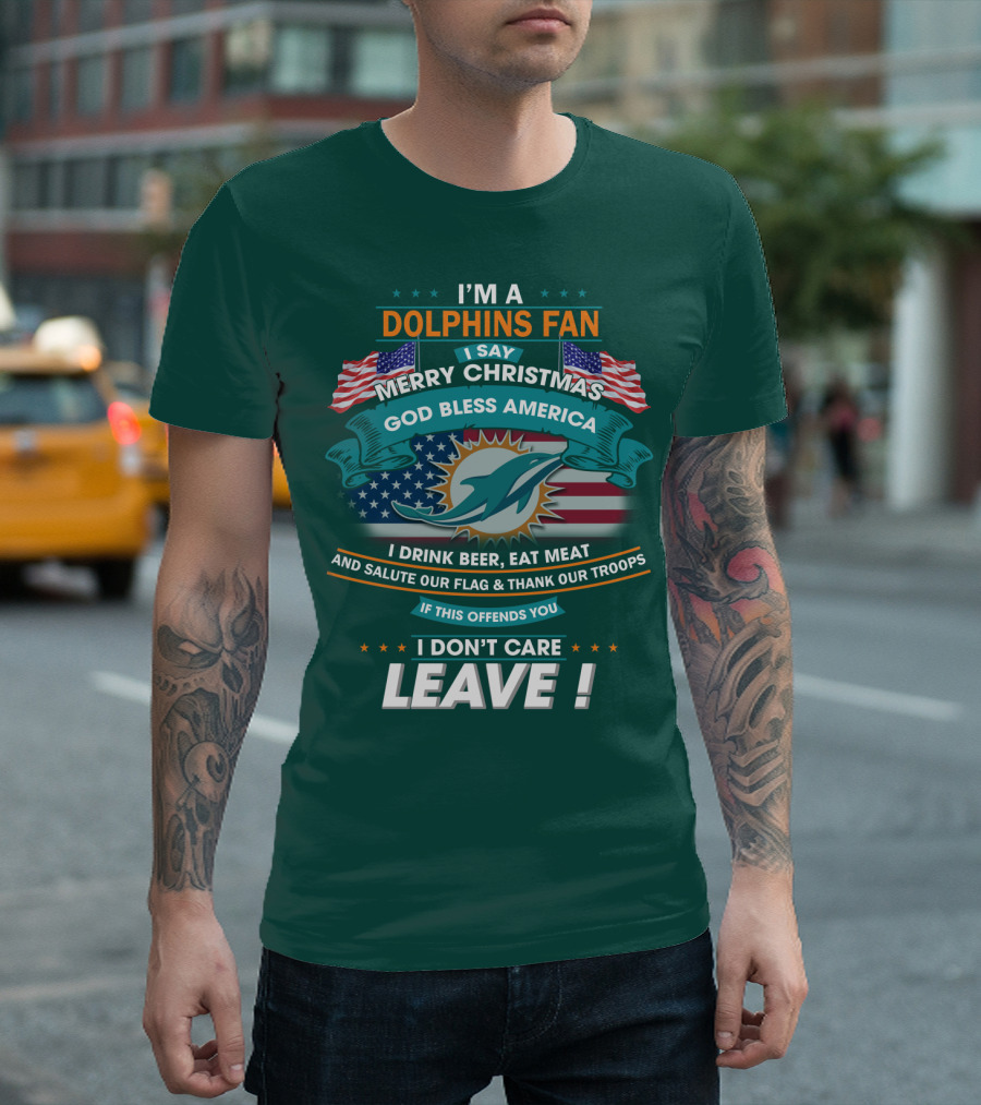 Miami Dolphins Fan Merry Christmas God Bless America T-Shirt