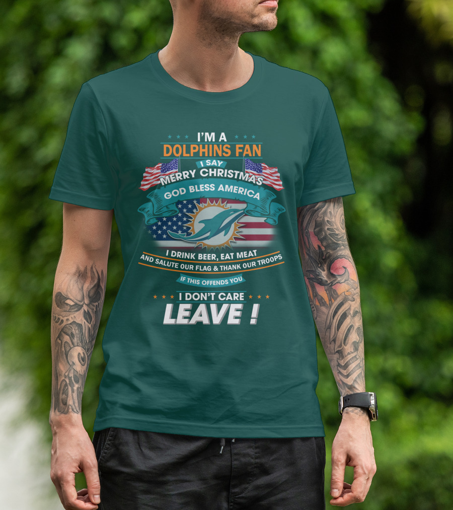 Miami Dolphins Fan Merry Christmas God Bless America T-Shirt