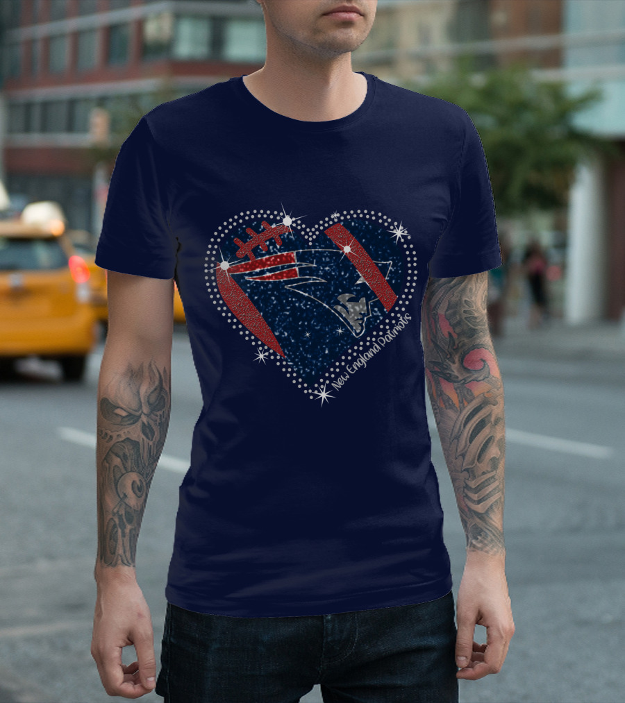 New England Patriots Heart Football Sparkle T-Shirt