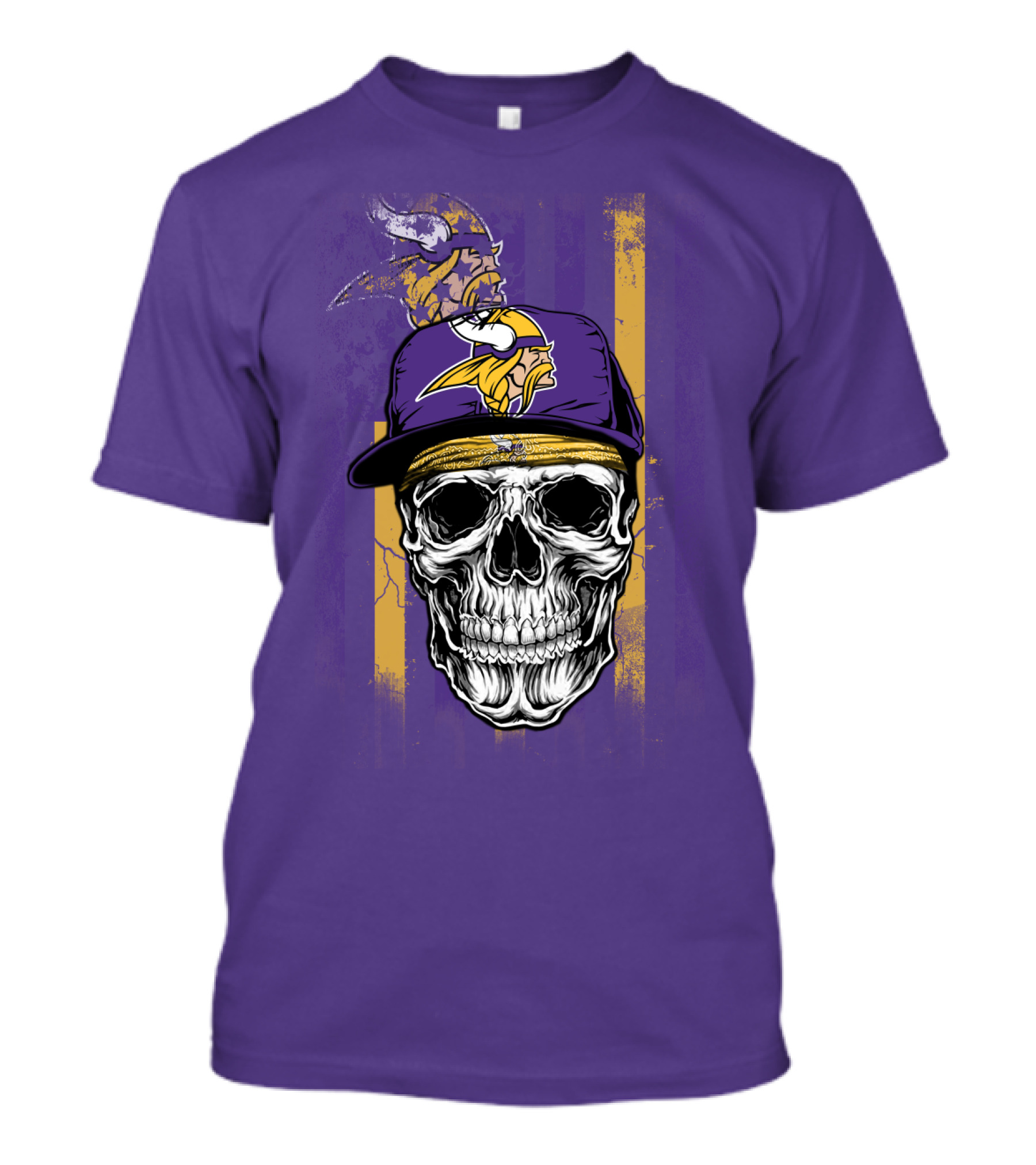 Minnesota Vikings Skull With Cap And Logo On Purple T-Shirt