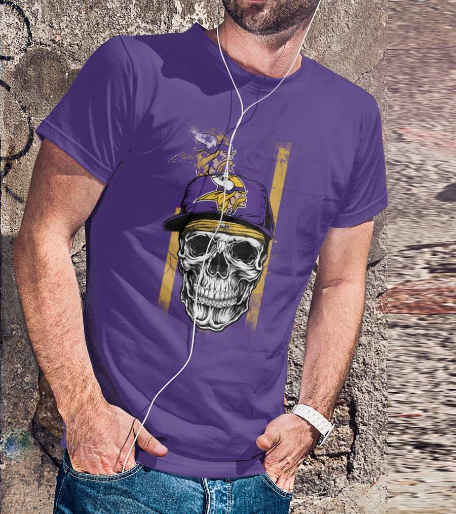 Minnesota Vikings Skull With Cap And Logo On Purple T-Shirt