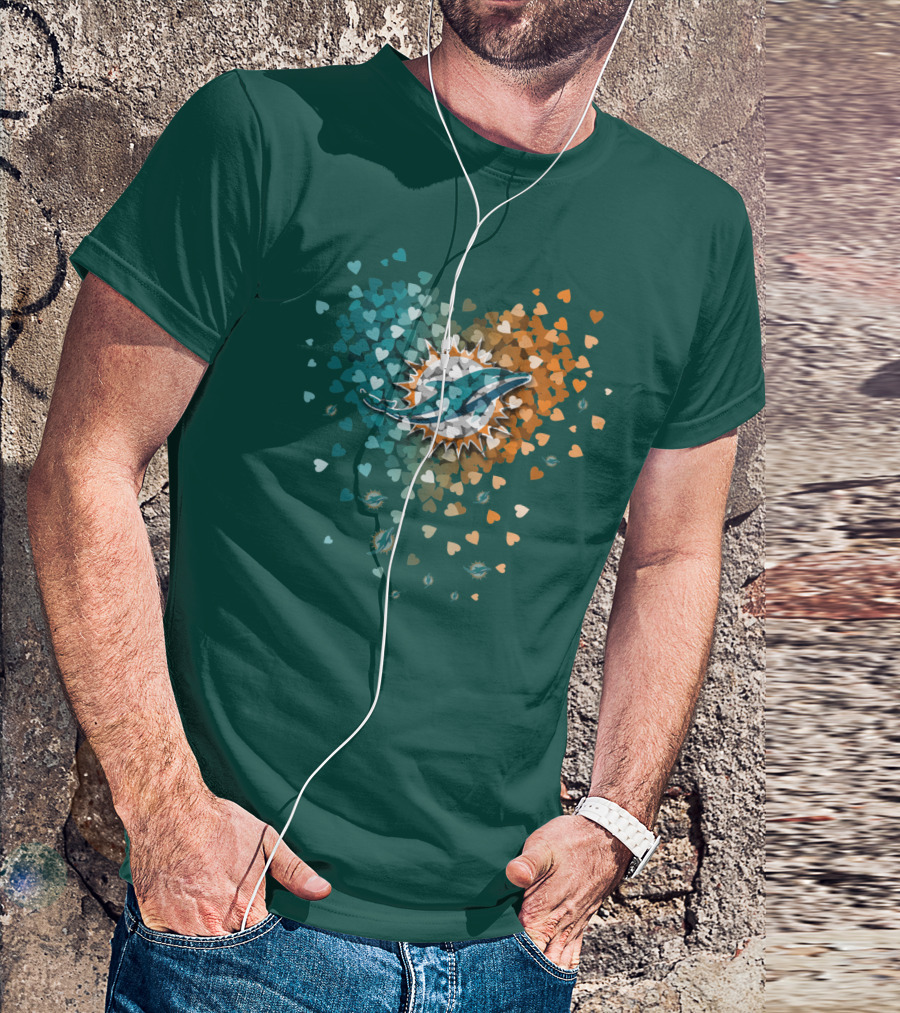 Miami Dolphins Heart Logo With Multicolor Hearts T-Shirt