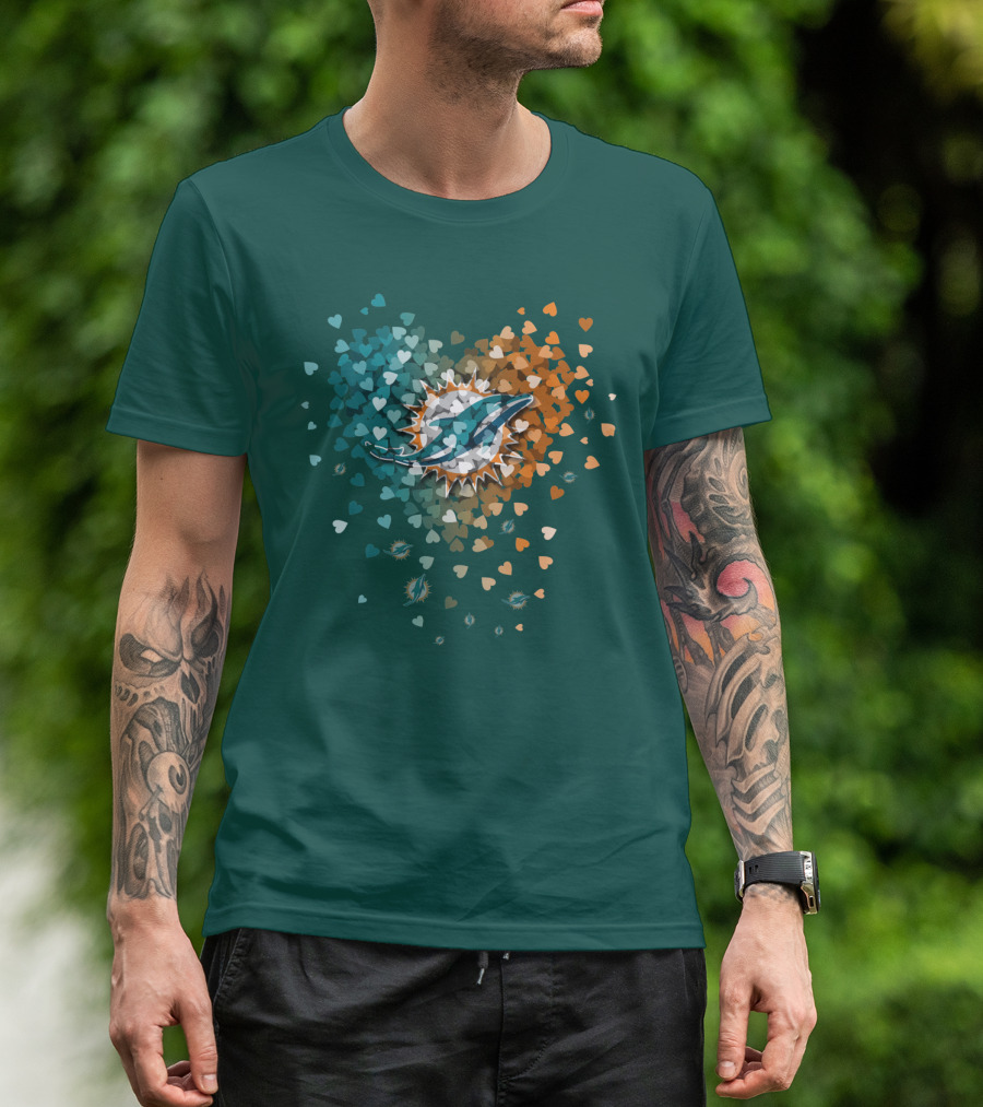 Miami Dolphins Heart Logo With Multicolor Hearts T-Shirt