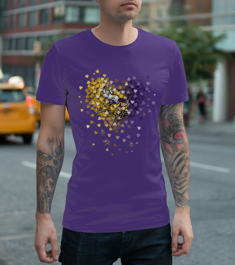 Minnesota Vikings Heart Logo Purple And Gold Hearts T-Shirt