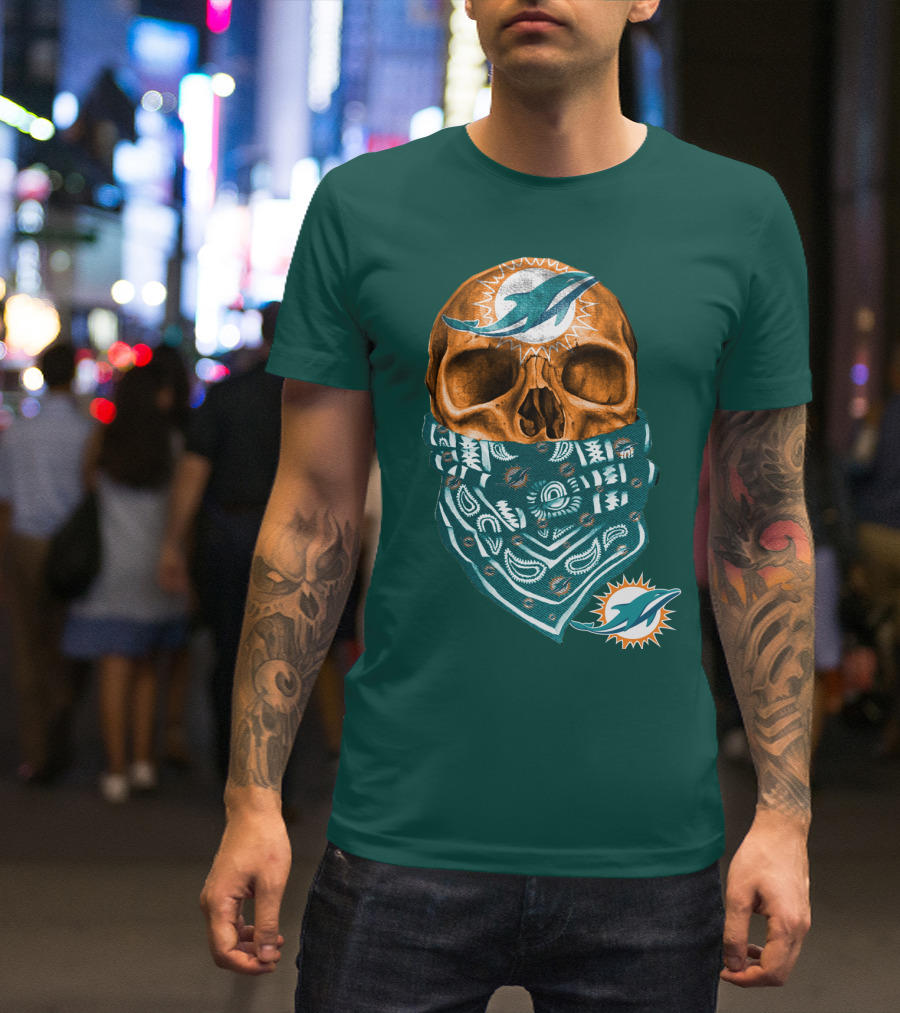 Miami Dolphins Skull Bandana T-Shirt