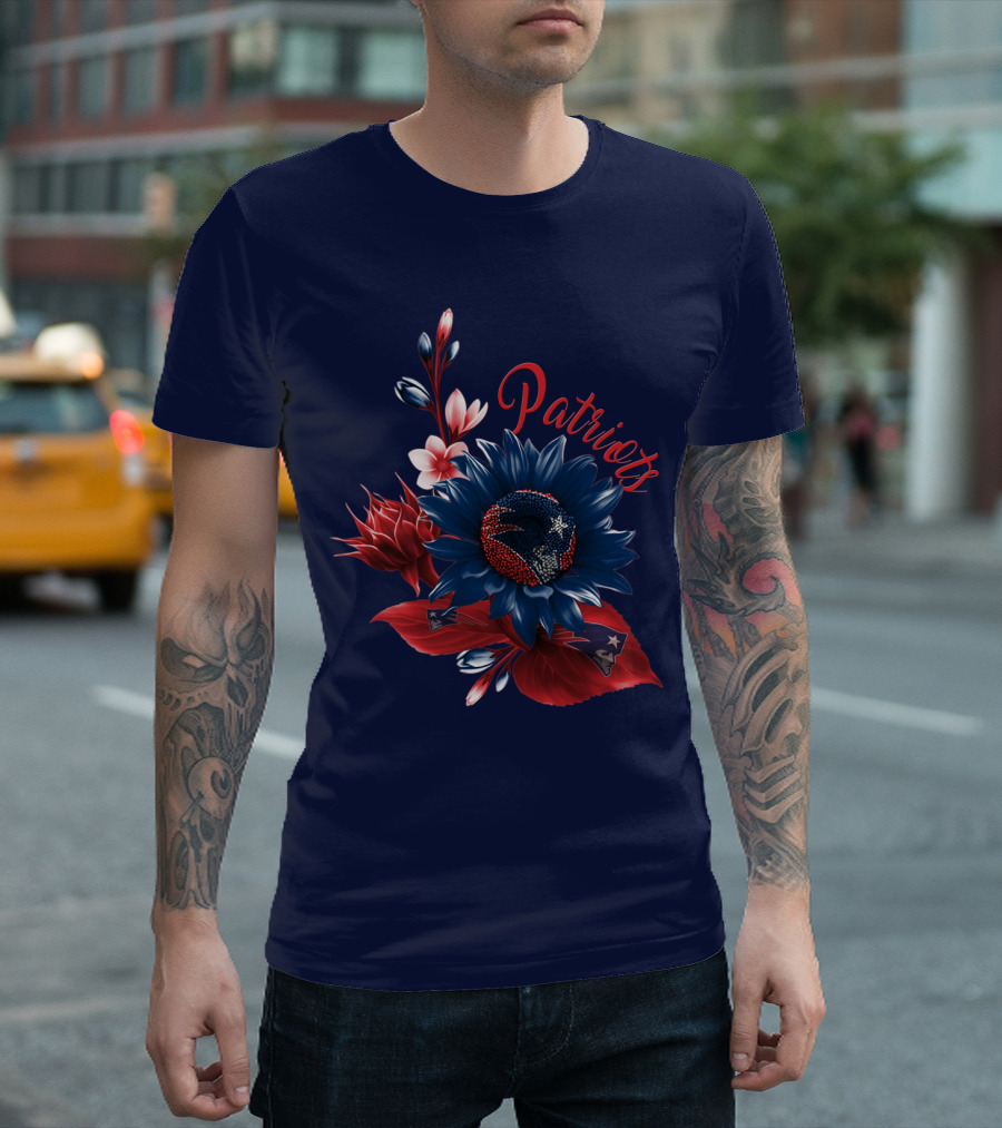 Patriots Floral Design With New England Football Theme T-Shirt