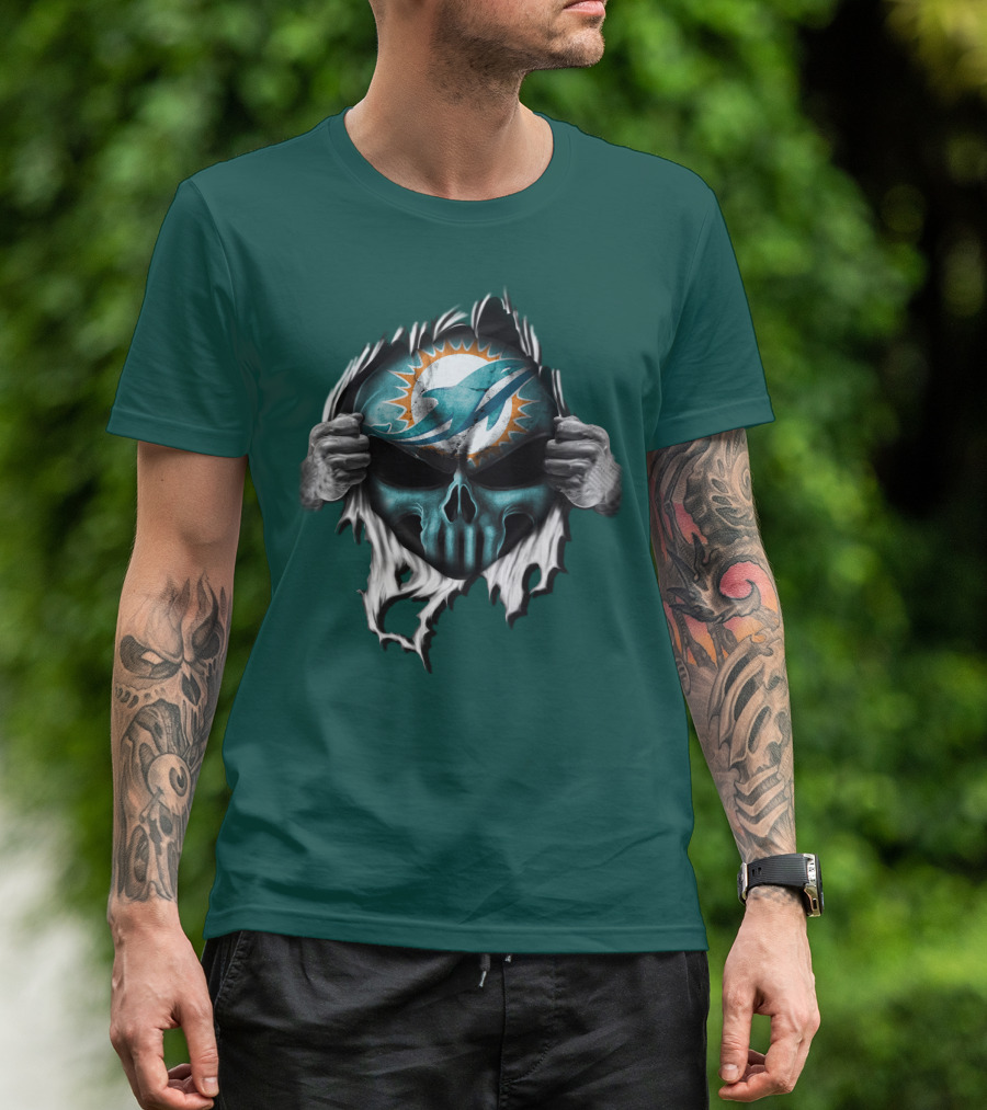Miami Dolphins Skull Logo Peeling Effect T-Shirt
