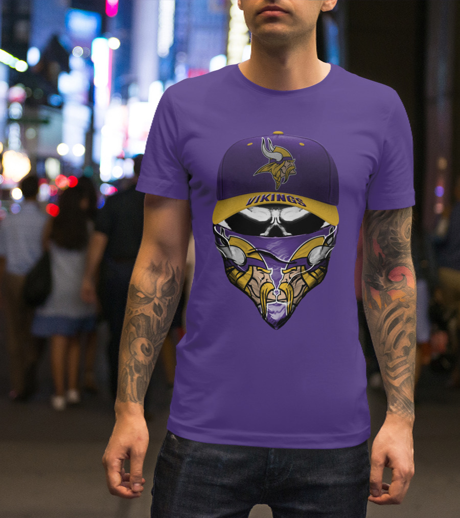 Minnesota Vikings Vikings Logo Hat And Mask Combo T-Shirt