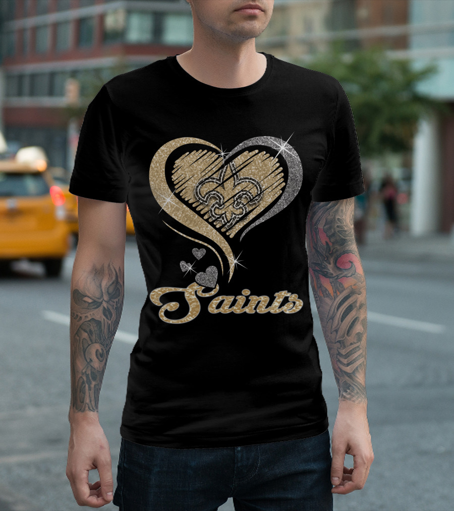 New Orleans Saints Fleur-De-Lis Heart Sparkle T-Shirt