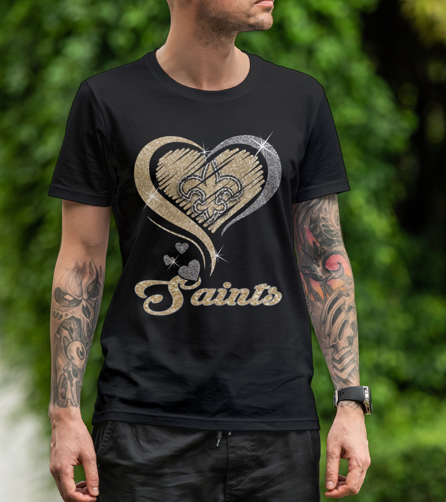 New Orleans Saints Fleur-De-Lis Heart Sparkle T-Shirt