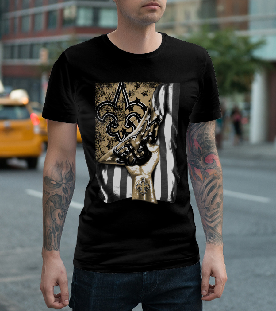 New Orleans Saints Fleur-De-Lis American Flag Fan Pride T-Shirt