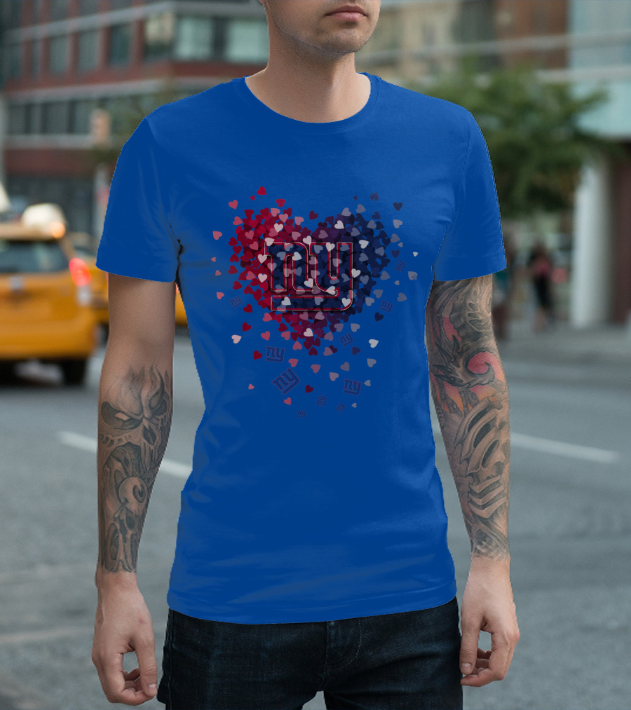 New York Giants Ny Heart Logo With Red And Blue Hearts On Blue T-Shirt