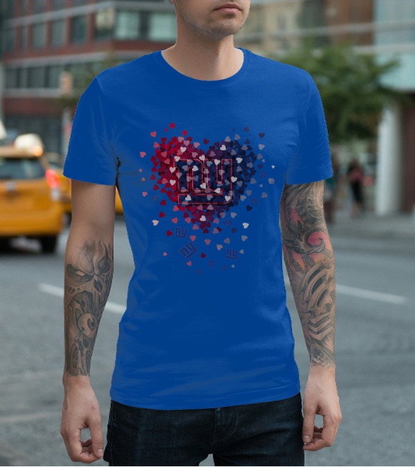 New York Giants Ny Heart Logo With Red And Blue Hearts On Blue T-Shirt