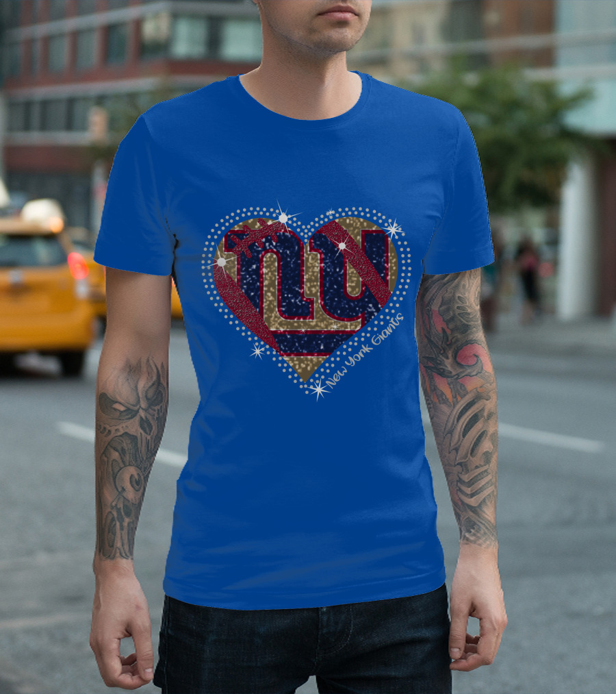 New York Giants Heart Sparkle Football T-Shirt