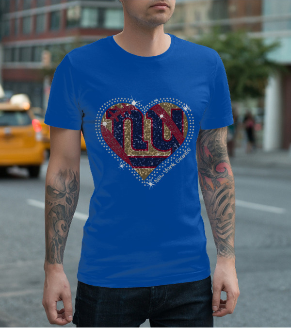 New York Giants Heart Sparkle Football T-Shirt