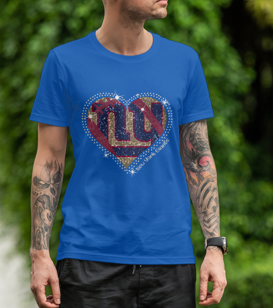 New York Giants Heart Sparkle Football T-Shirt