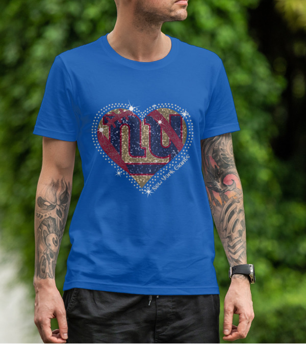 New York Giants Heart Sparkle Football T-Shirt