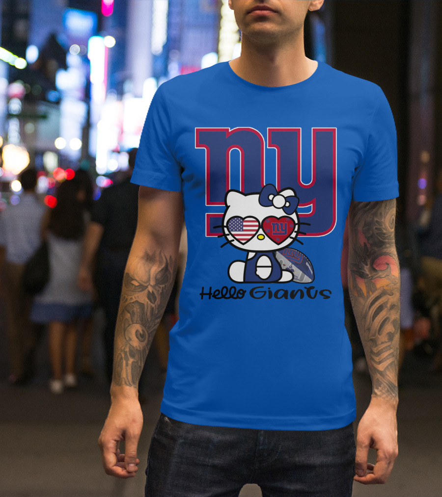 Hello Giants Ny Football Kitty With Heart Sunglasses T-Shirt