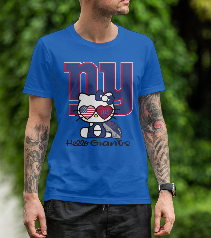 Hello Giants Ny Football Kitty With Heart Sunglasses T-Shirt