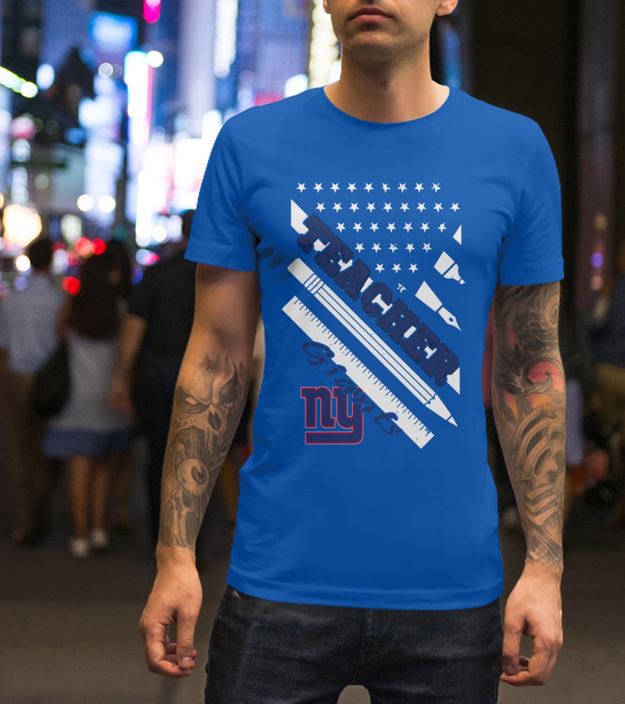 New York Giants Teacher Stars And Stripes Ruler Pen T-Shirt