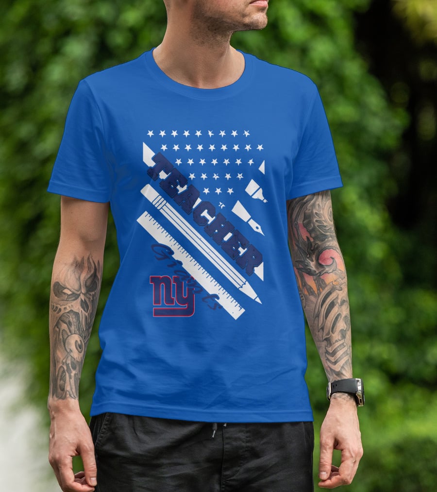 New York Giants Teacher Stars And Stripes Ruler Pen T-Shirt