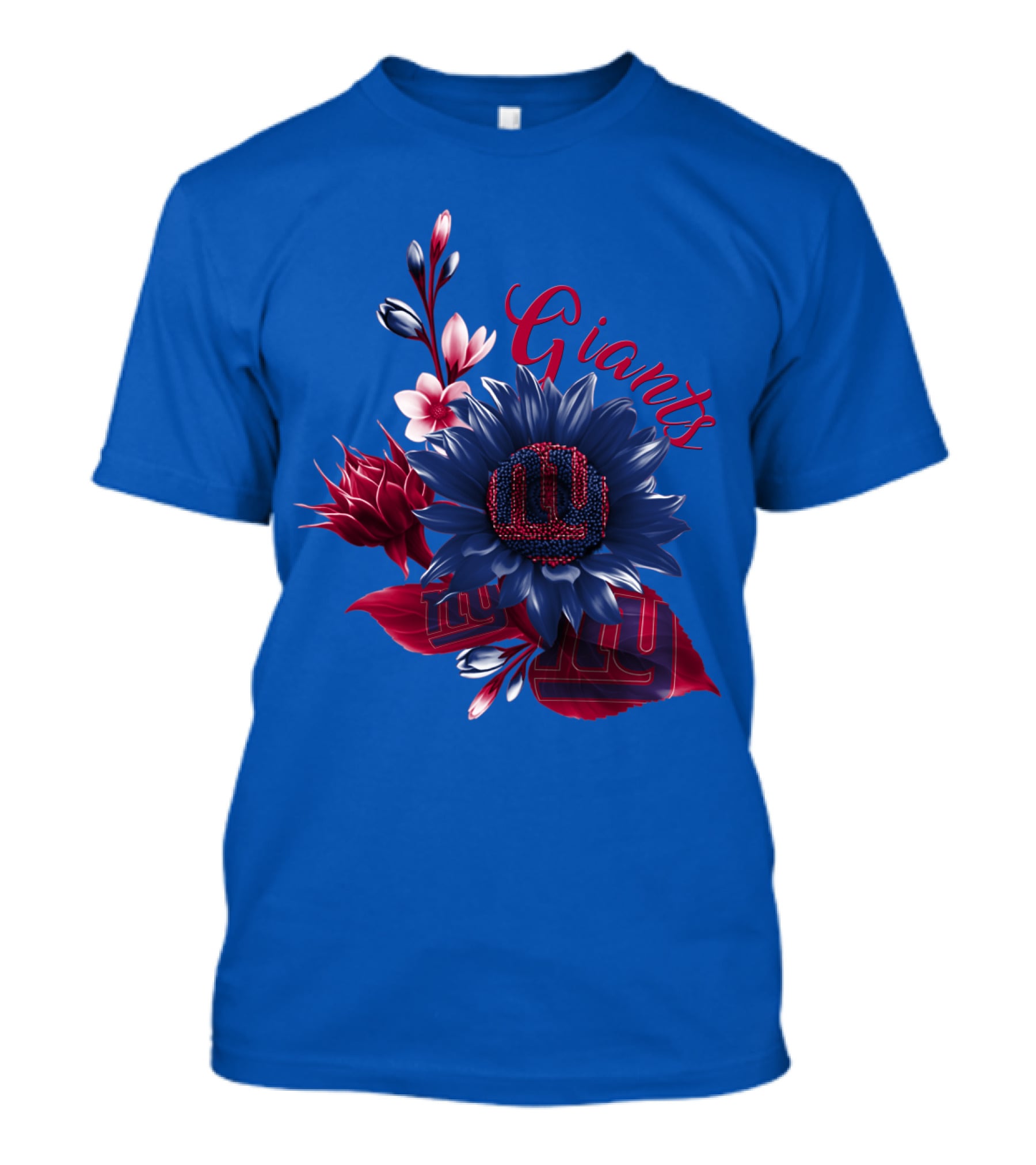 Giants New York Floral Logo Blue And Red T-Shirt