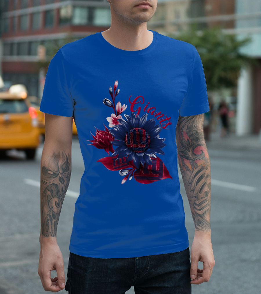 Giants New York Floral Logo Blue And Red T-Shirt