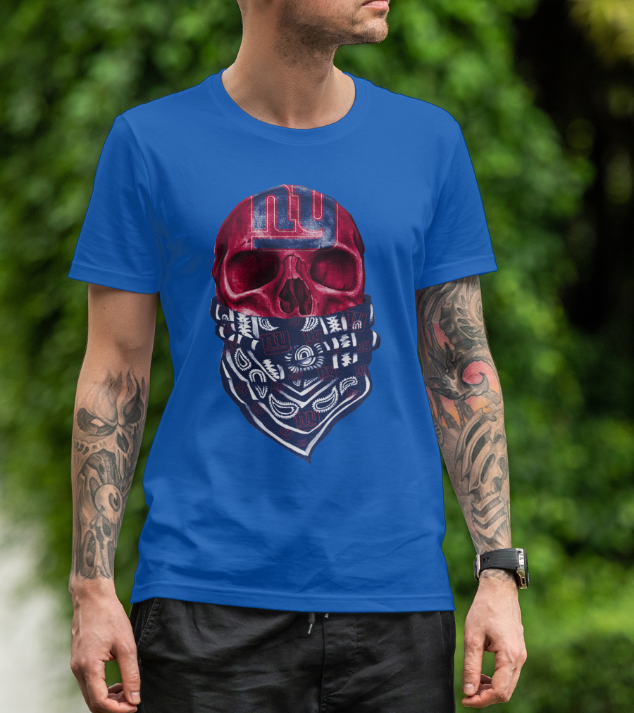 Newyork Giants Skull With Bandana And Team T-Shirt