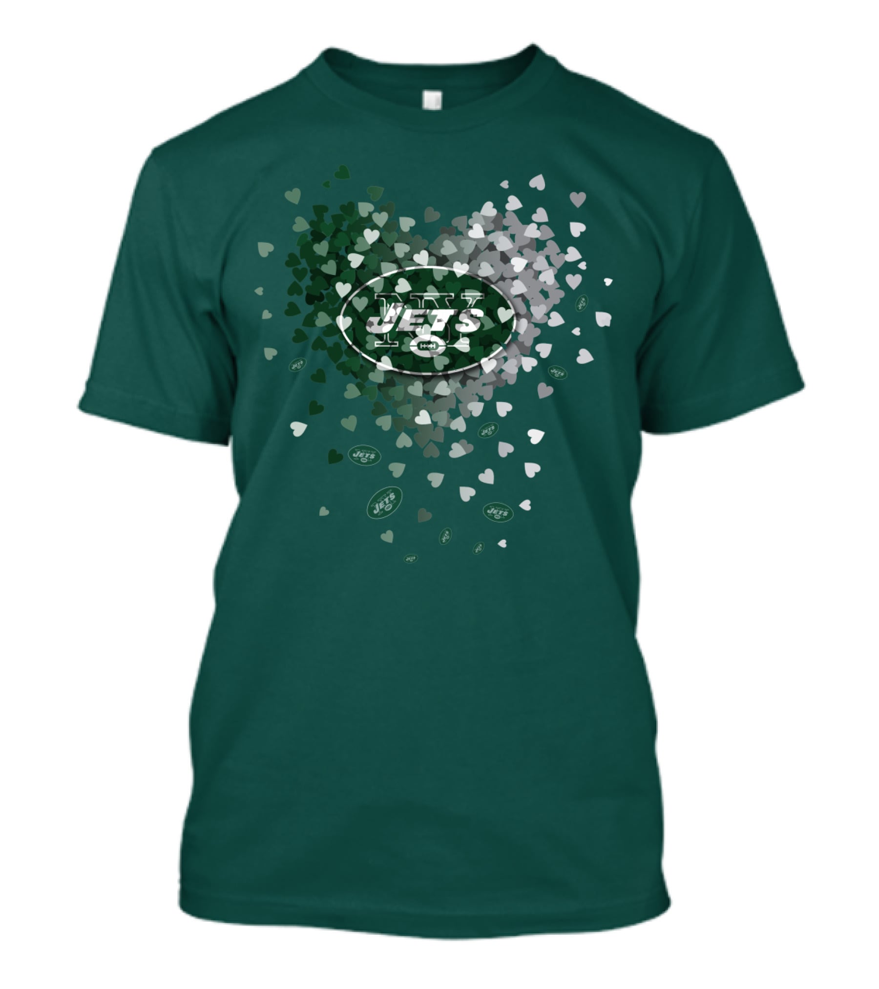 New York Jets Heart Logo With Green White Heart T-Shirt