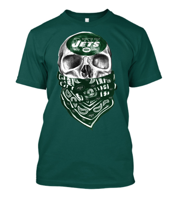 New York Jets Skull Bandana Football T-Shirt