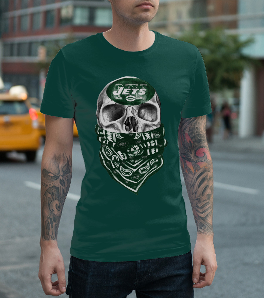 New York Jets Skull Bandana Football T-Shirt