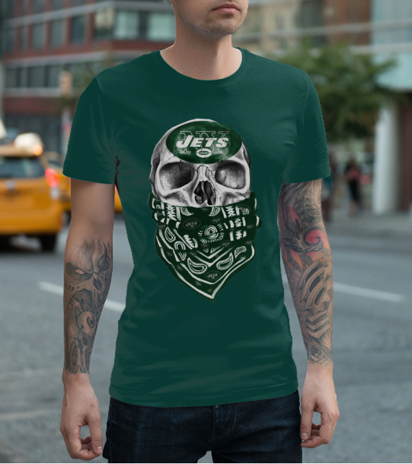 New York Jets Skull Bandana Football T-Shirt