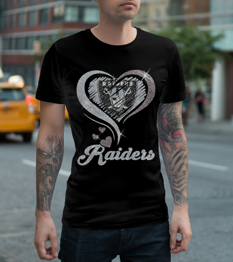Oakland Raiders Heart Logo Sparkle T-Shirt