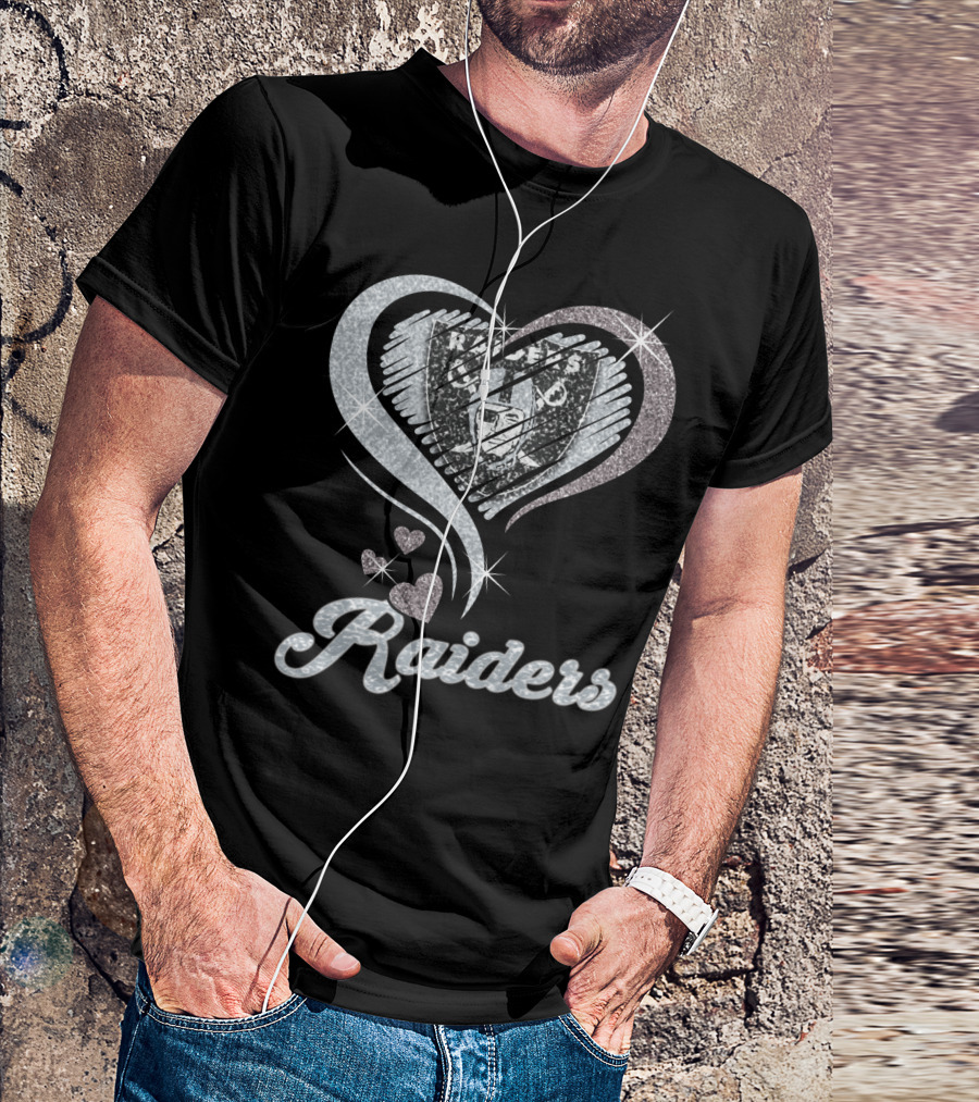 Oakland Raiders Heart Logo Sparkle T-Shirt
