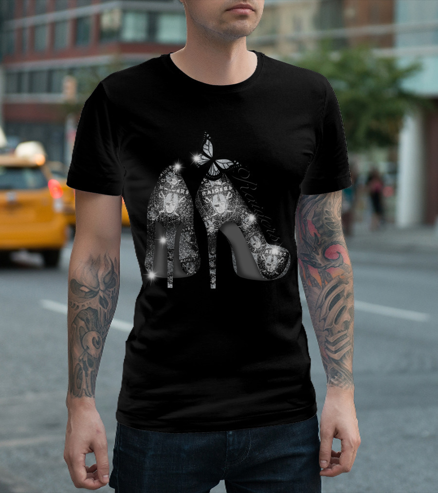 Oakland Raiders Sparkling Heels Butterfly T-Shirt