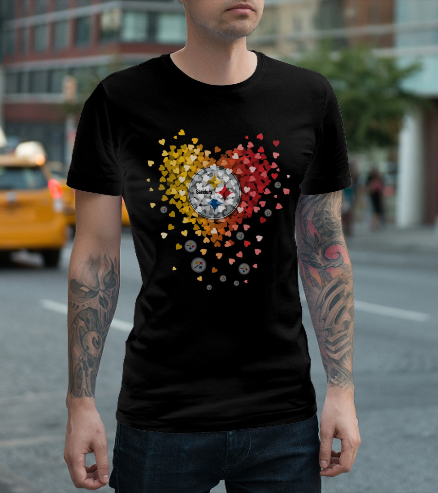 Pittsburgh Steelers Heart With Logo And Colorful Hearts Display T-Shirt