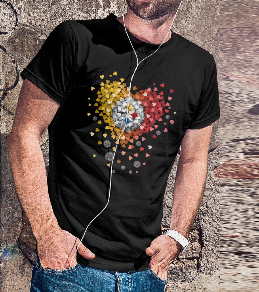 Pittsburgh Steelers Heart With Logo And Colorful Hearts Display T-Shirt